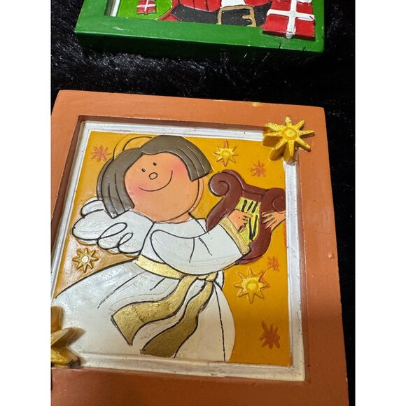 Festive Resin Christmas Coasters With Santa Reindeer Snowman & Angel Set Of 4 - Picture 5 of 9